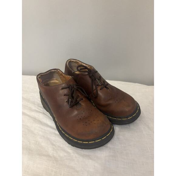 Dr. Martens 3B42 Brown Leather Platform Wingtip Oxford Creepers Women’s Size 8 - Picture 1 of 8